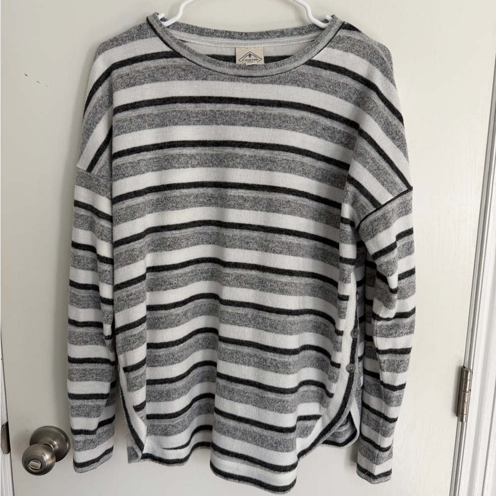 St. John's Bay Gray and White Striped Long Sleeve Tee